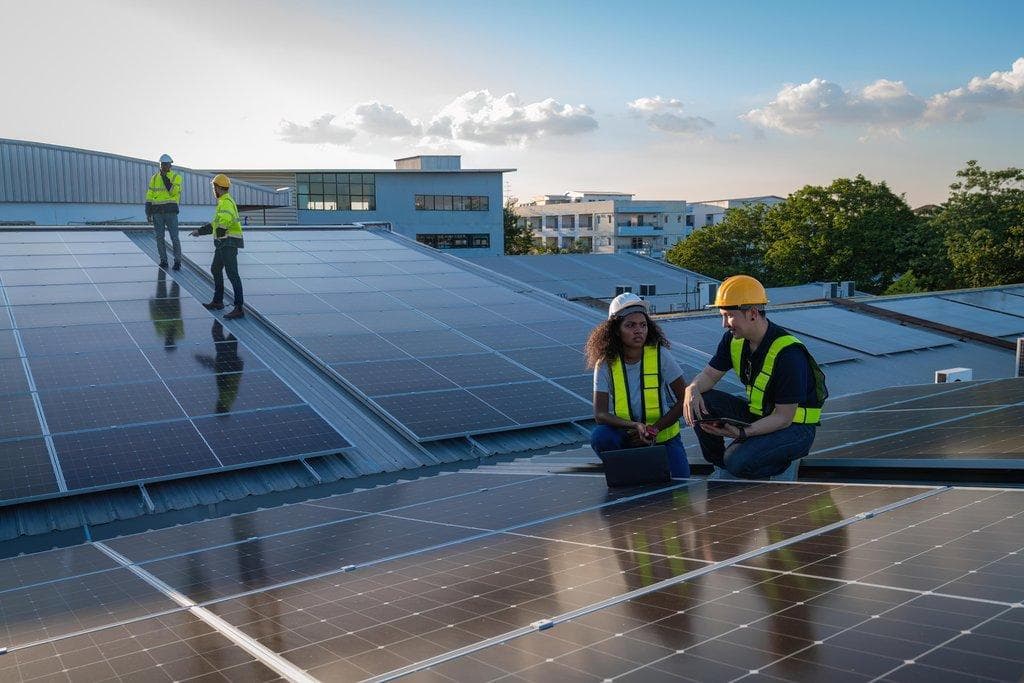 Fachkraft kontrolliert Photovoltaik-Modul für optimale Leistung
