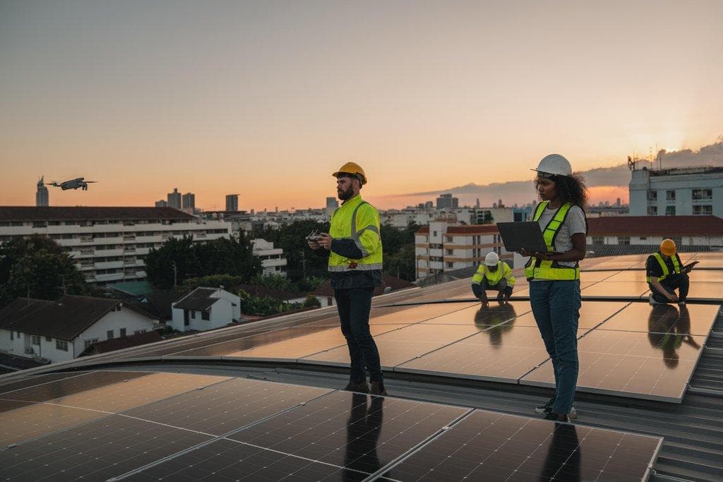 Porträt eines Service-Ingenieurs beim Prüfen einer Solarzelle